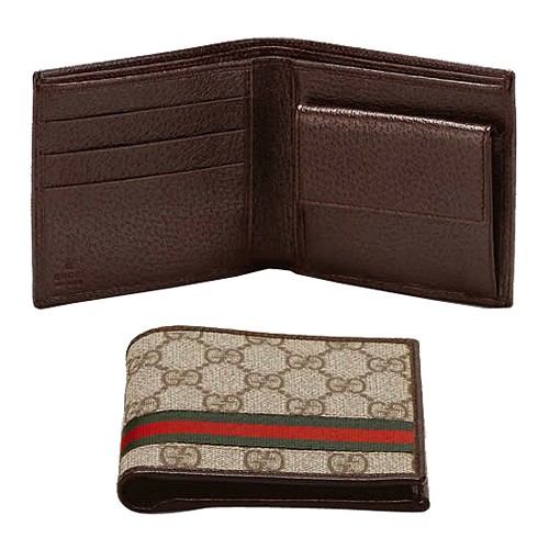 Brun Gucci Bi-plis Signature Web Portefeuille